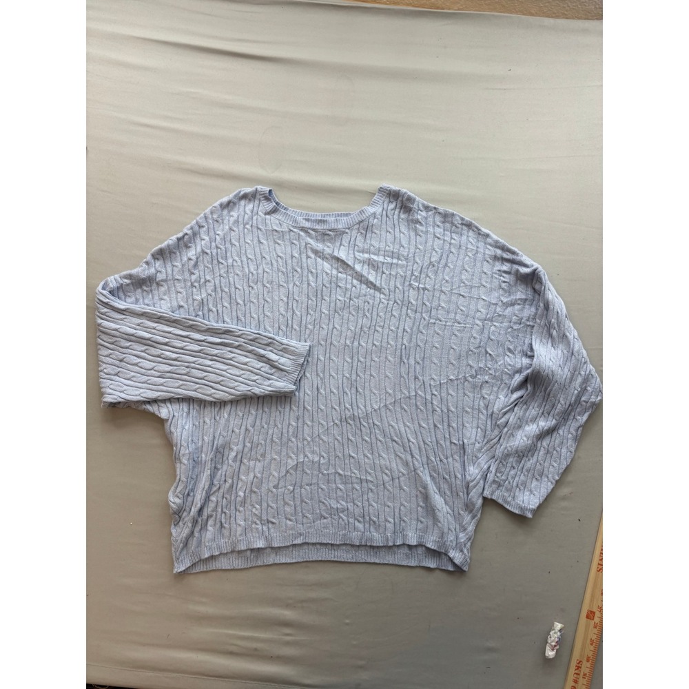 Francesca's Light Blue Cable Knit Crewneck Sweater Large Slouchy Relaxed Fit